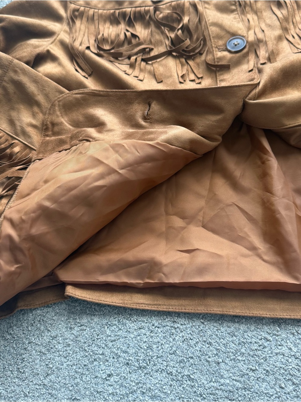 Universal Thread Camel Fringe Suede-Look Button Up Jacket - Picture 8 of 9